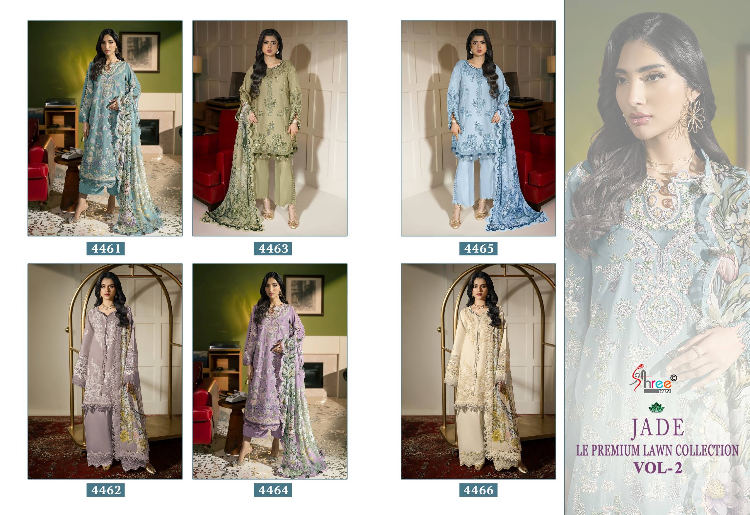 JADE LE PREMIUM LAWN COLLECTION VOL-02 by  Shree fabs 4461 to 4466 series Indian Pakistani ethnic wear Pure Cotton At Wholesale Price